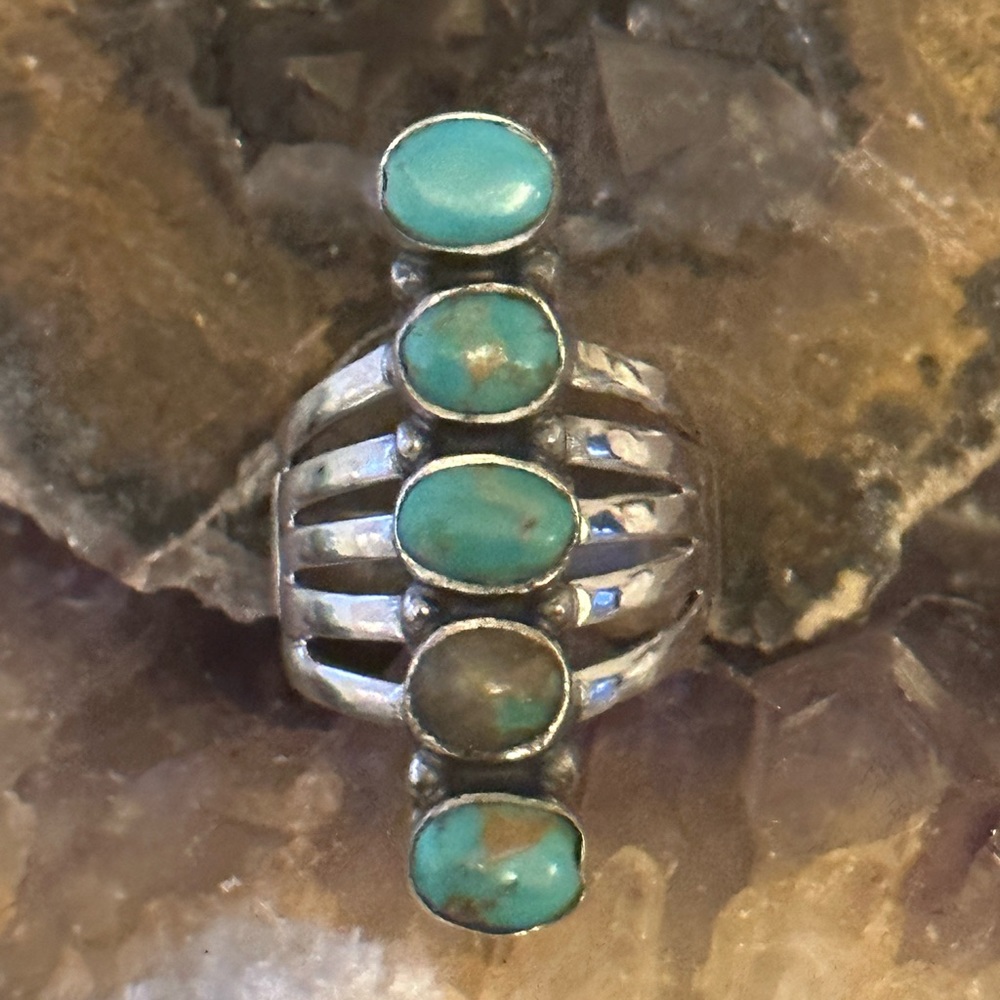 Turquoise long sterling silver southwestern ring - Picture 1 of 7
